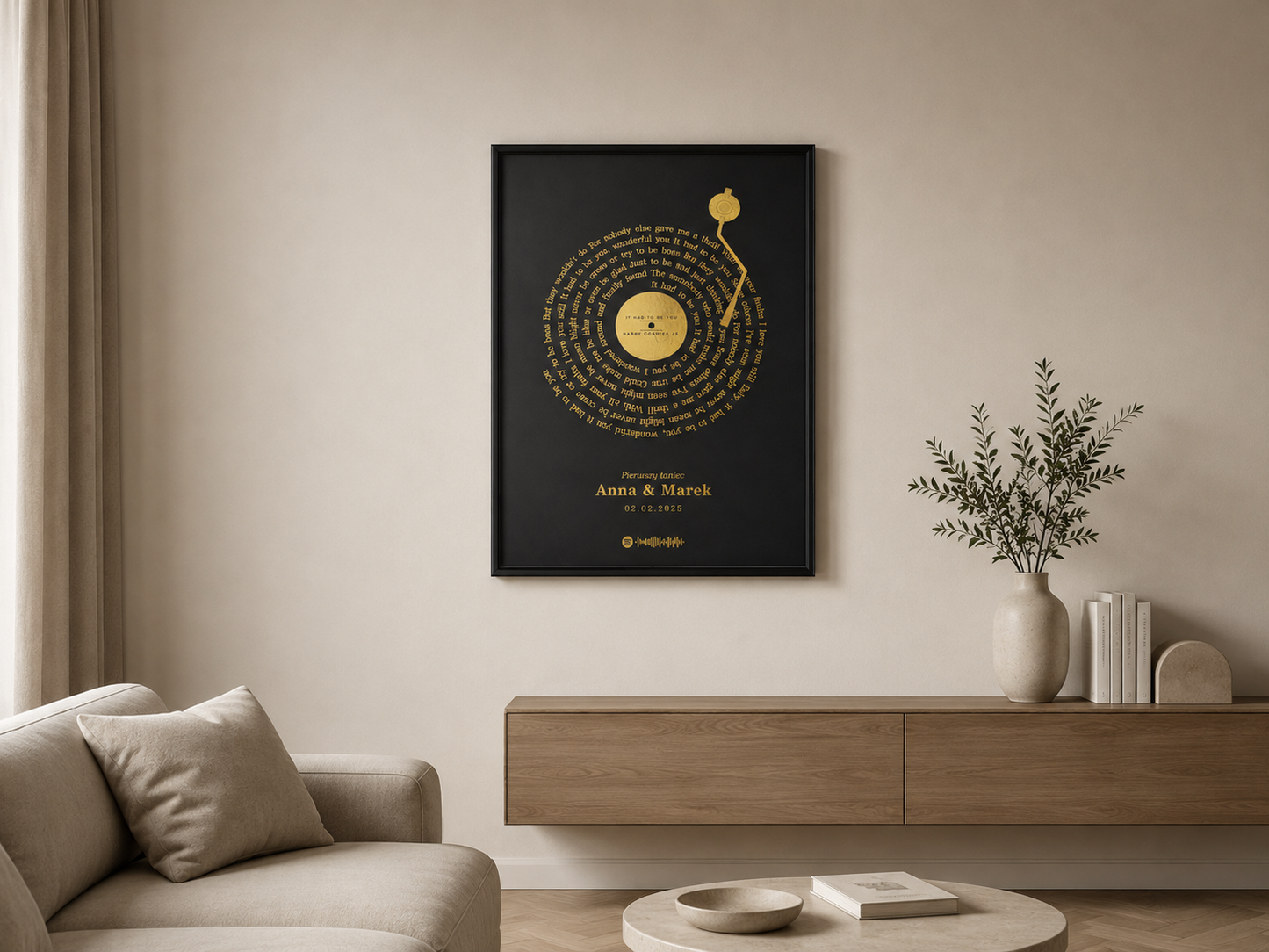 Personalizowany Plakat z Tekstem Piosenki - Złota i Srebrna Folia | Metaliczna Sztuka Winylowa