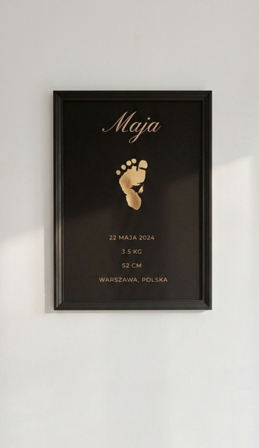 Golden Baby Footprint A3 - Personalized Keepsake with Frame